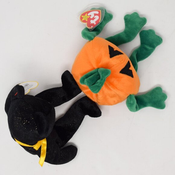 2 Ty 2001 Haunt 1998 Pumkin Beanie Baby Halloween Bear Pumpkin Stuffed Animal - Picture 6 of 16